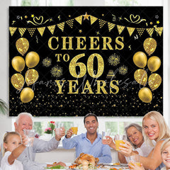 Lofaris Black Gold Glitter Balloon 60th Birthday Backdrop