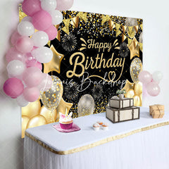 Lofaris Black Gold Glitter Balloons Sparkle Birthday Backdrop