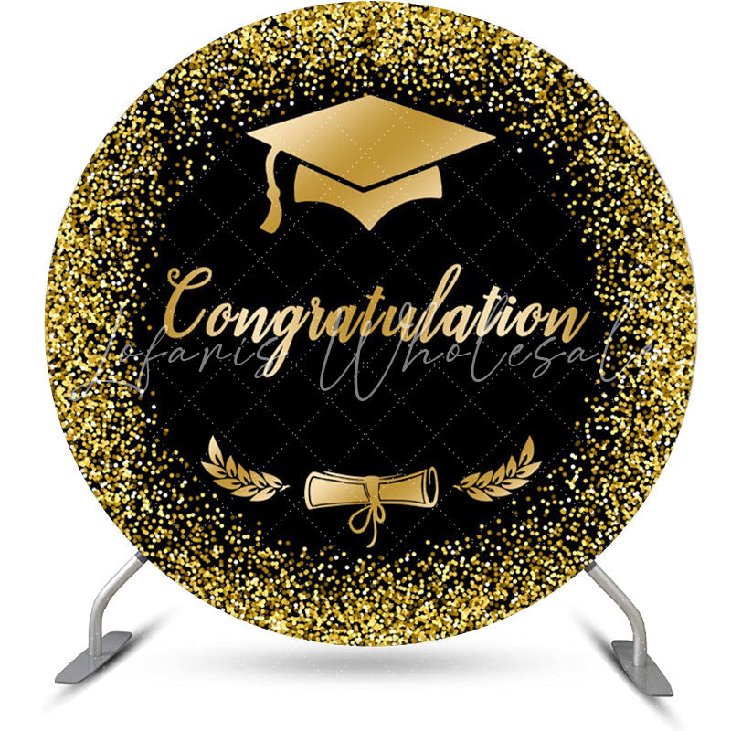 Lofaris Black Gold Glitter Cap Round Graduation Backdrop