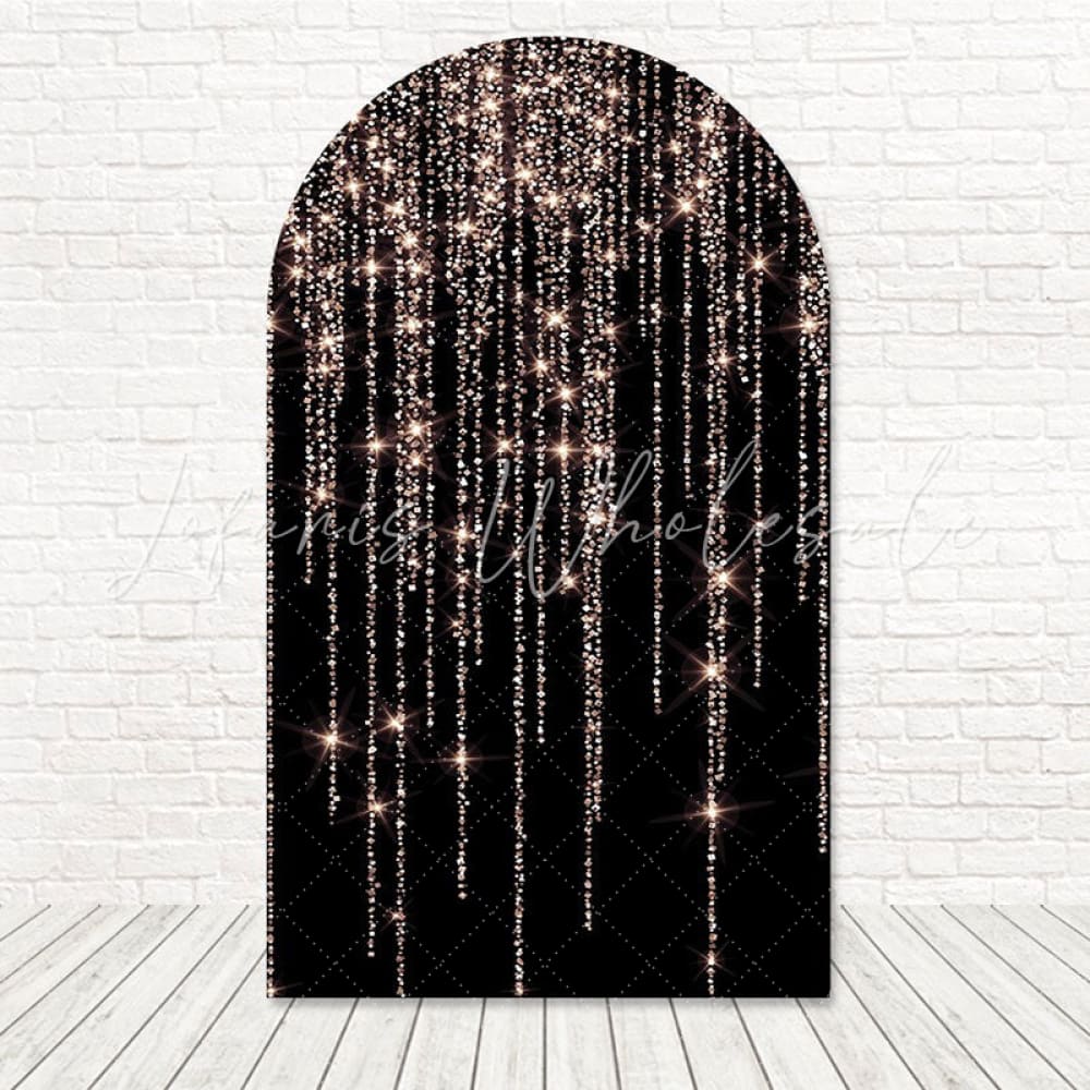 Black Gold Glitter Luxe Spark Arch Backdrop For Fancy Party Set
