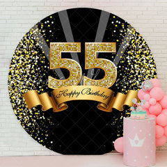 Lofaris Black Gold Happy 55th Birthday Glitter Ribbon Round Backdrops