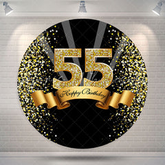 Lofaris Black Gold Happy 55th Birthday Glitter Ribbon Round Backdrops