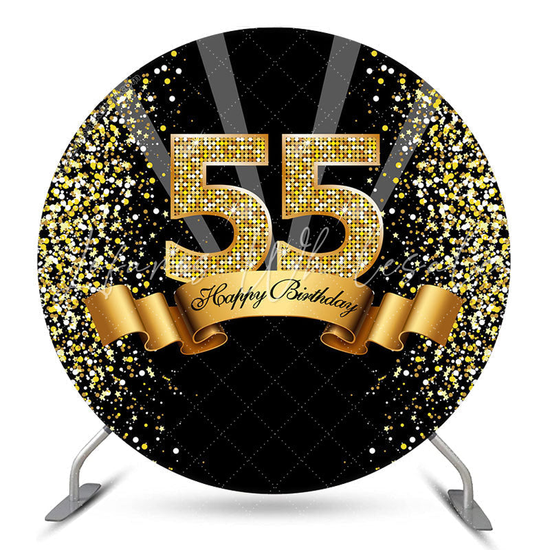 Lofaris Black Gold Happy 55th Birthday Glitter Ribbon Round Backdrops