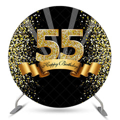 Lofaris Black Gold Happy 55th Birthday Glitter Ribbon Round Backdrops