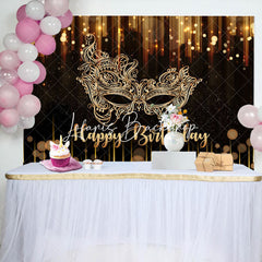 Lofaris Black Gold Mask Glitter Bokeh Happy Birthday Backdrop