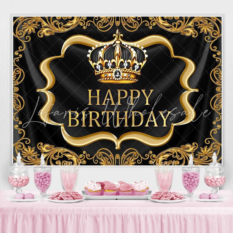 Lofaris Black gold royal crown birthday photo booth backdrop