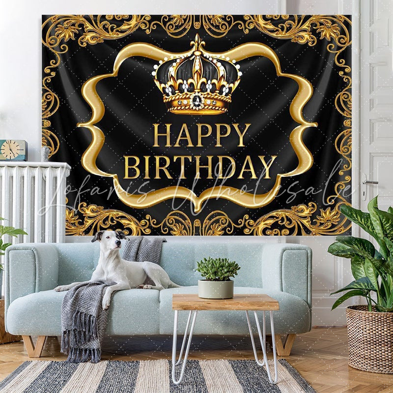 Lofaris Black gold royal crown birthday photo booth backdrop