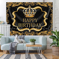 Lofaris Black gold royal crown birthday photo booth backdrop
