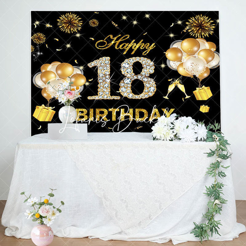Lofaris Black Gold Sparkle Balloons 18th Birthday Backdrop