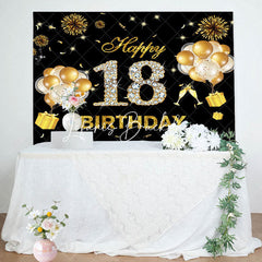 Lofaris Black Gold Sparkle Balloons 18th Birthday Backdrop