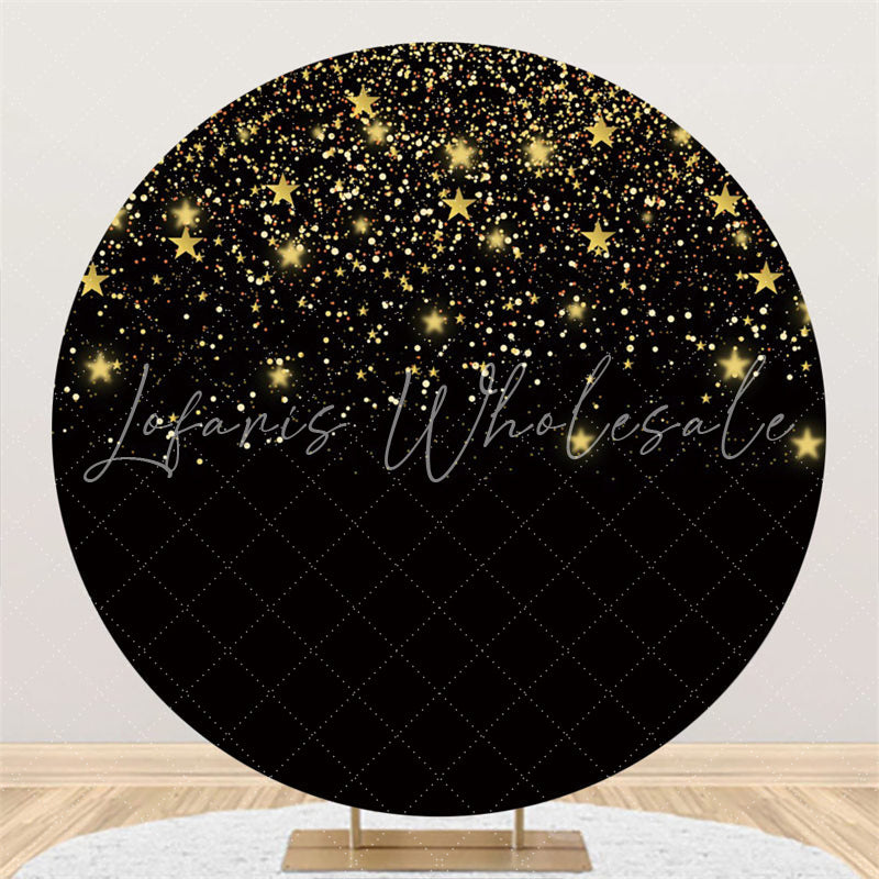 Lofaris Black Gold Starry Sky Happy Birthday Round Backdrop