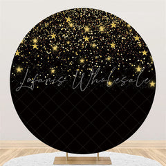 Lofaris Black Gold Starry Sky Happy Birthday Round Backdrop