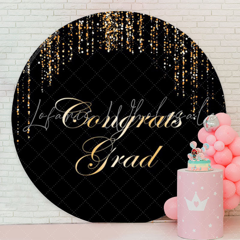 Lofaris Black Gold String Congrats Grad Round Backdrop Decoration