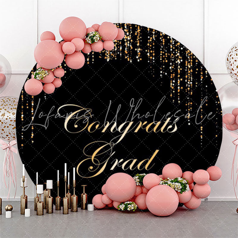 Lofaris Black Gold String Congrats Grad Round Backdrop Decoration