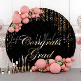 Lofaris Black Gold String Congrats Grad Round Backdrop Decoration