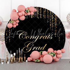 Lofaris Black Gold String Congrats Grad Round Backdrop Decoration
