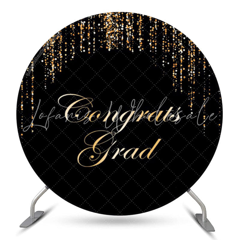 Lofaris Black Gold String Congrats Grad Round Backdrop Decoration