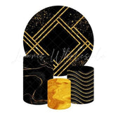 Black Gold Themed Round Backdrop and Cylinders Kit for Events