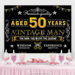 Lofaris Black Gold Vintage 50th Birthday Backdrop For Men