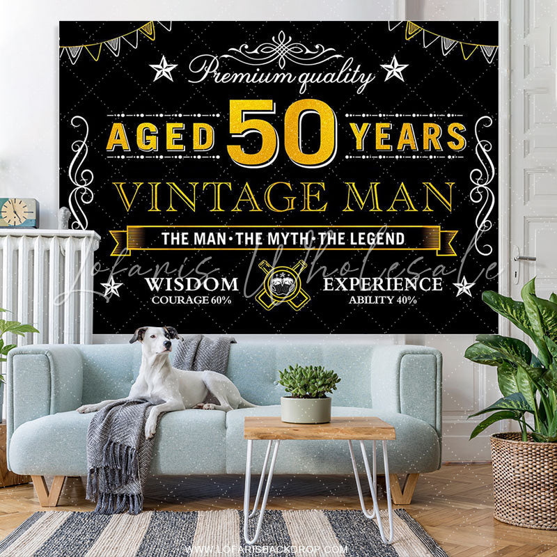 Lofaris Black Gold Vintage 50th Birthday Backdrop For Men