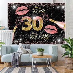 Lofaris Black Golden And Pink Talk 30 To Me Birthday Backdrop