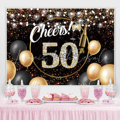 Lofaris Black Golden Balloon Cheers 50 Happy Birthday Backdrop