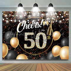 Lofaris Black Golden Balloon Cheers 50 Happy Birthday Backdrop