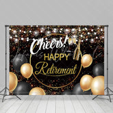 Lofaris Black Golden Balloon Cheers Happy Retirement Backdrop