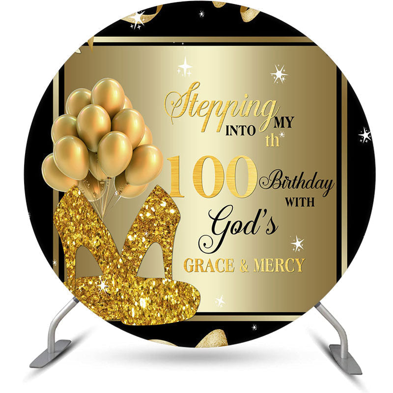 Lofaris Black Golden Balloon Round 100th Birthday Backdrop
