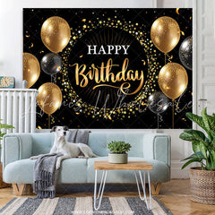 Lofaris Black Golden Balloon Star Circle Birthday Backdrop