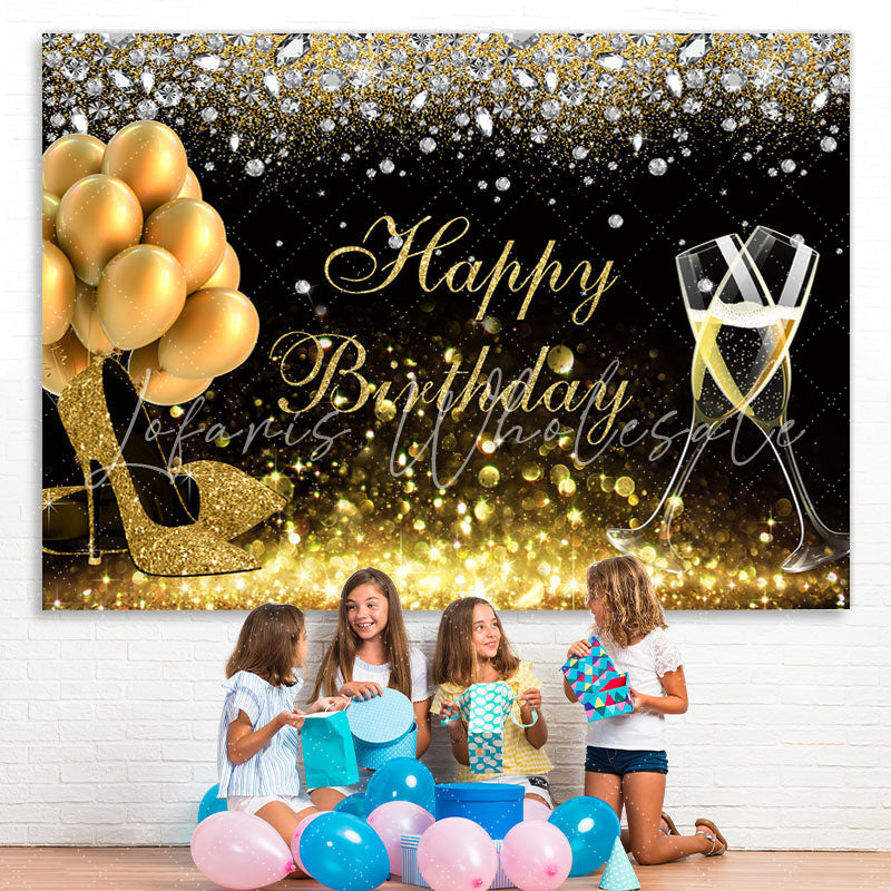 Lofaris Black Golden Balloons Bokeh Happy Birthday Backdrop