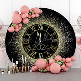 Lofaris Black Golden Clock Round Happy 2024 Holiday Backdrop