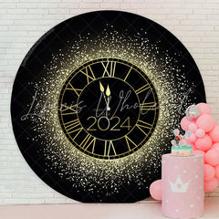 Lofaris Black Golden Clock Round Happy 2024 Holiday Backdrop