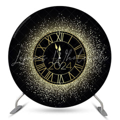 Lofaris Black Golden Clock Round Happy 2024 Holiday Backdrop