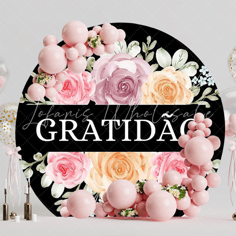 Black Gratitude Round Backdrop for Special Event