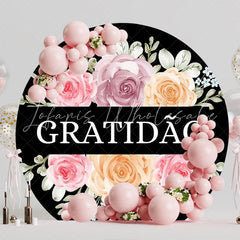 Black Gratitude Round Backdrop for Special Event