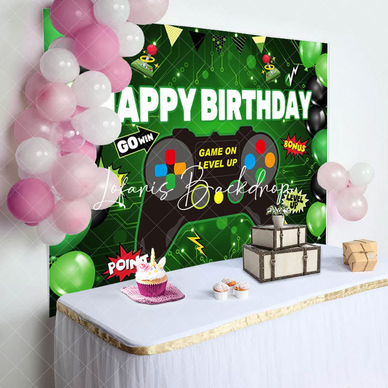 Lofaris Black Green Balloon Go Win Gamepad Birthday Backdrop