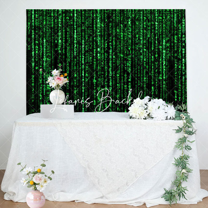 Lofaris Black Green Computer Code Happy Birthday Backdrop