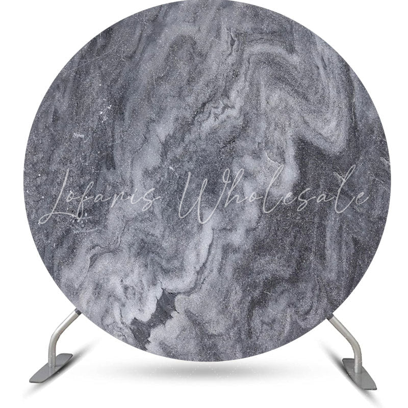 Lofaris Black Grey Abstract Marble Round Birthday Backdrop
