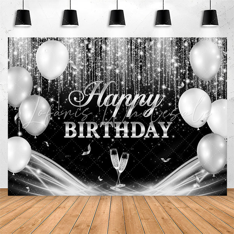 Lofaris Black Grey Champagne Balloon Happy Birthday Backdrop