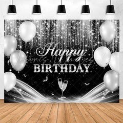 Lofaris Black Grey Champagne Balloon Happy Birthday Backdrop
