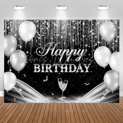 Lofaris Black Grey Champagne Balloon Happy Birthday Backdrop
