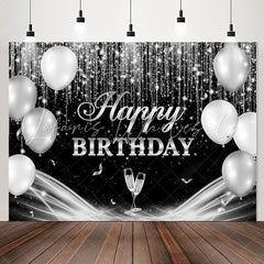 Lofaris Black Grey Champagne Balloon Happy Birthday Backdrop