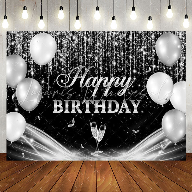 Lofaris Black Grey Champagne Balloon Happy Birthday Backdrop