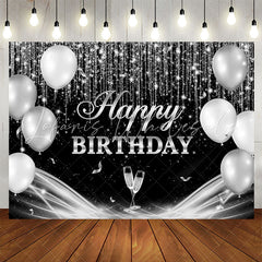 Lofaris Black Grey Champagne Balloon Happy Birthday Backdrop
