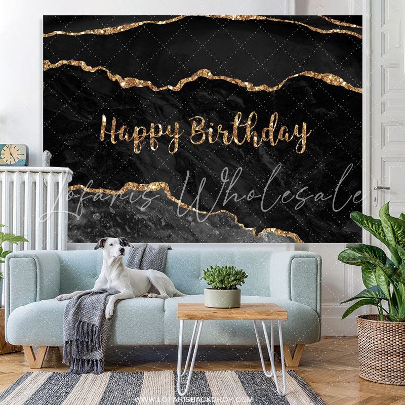 Lofaris Black Grey With Glitter Rose Golden Birthday Backdrop