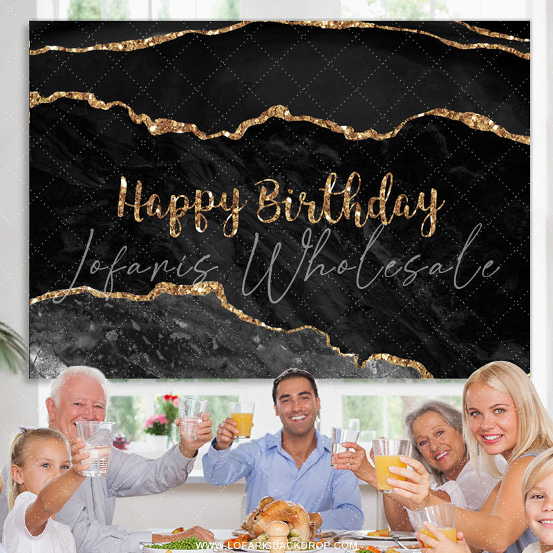 Lofaris Black Grey With Glitter Rose Golden Birthday Backdrop