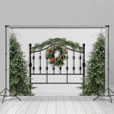 Lofaris Black Iron Fence Christmas Wreath Trees Party Backdrop