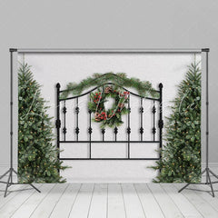 Lofaris Black Iron Fence Christmas Wreath Trees Party Backdrop