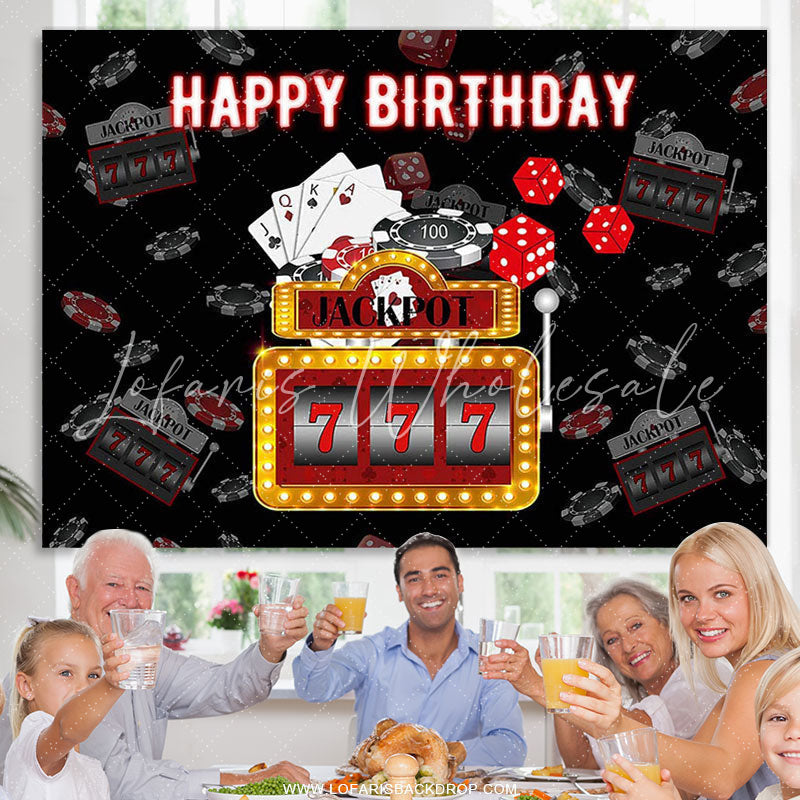 Lofaris Black JackPot 777 Happy Birthday Party Backdrop Banner